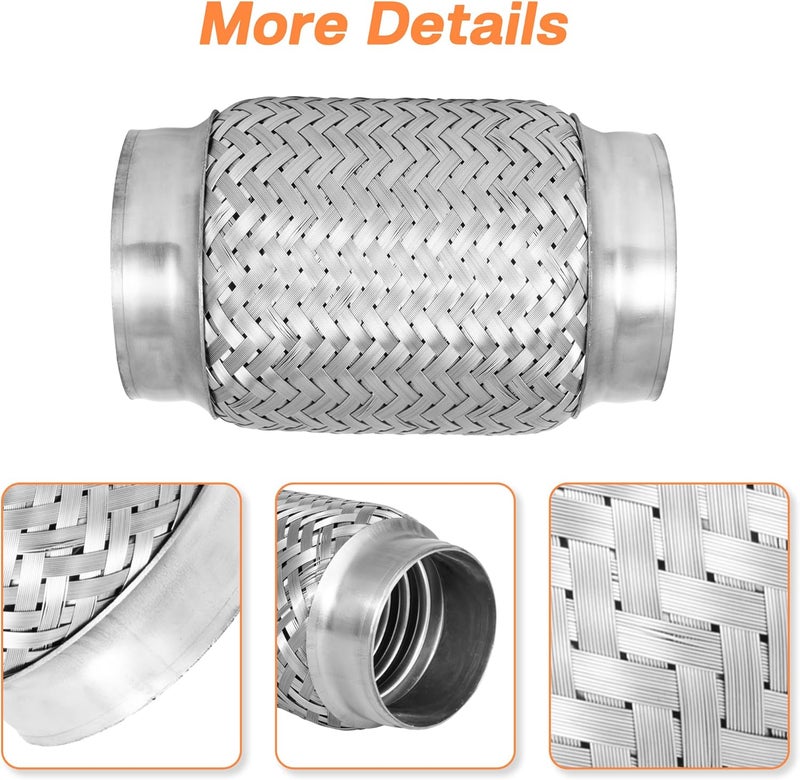 SVULK Exhaust Flex Pipe, 2.75" Double Braid Stainless Steel Flexible Pipe, Heavy Duty Exhaust Flexible Tube Overall Length 5.9"/150mm, 2PCS - Image 4